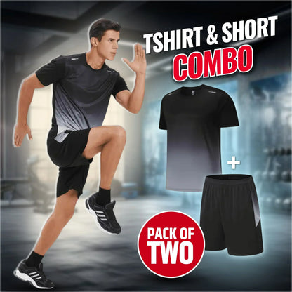 ☀️💦Tuta sportiva da uomo con t-shirt e pantaloncini traspiranti, ad asciugatura rapida e vestibilità ampia