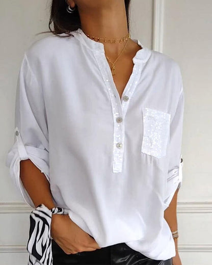 ⏳Limited Sale 51% OFF🌸Women's Sequin Patchwork V-neck Shirt