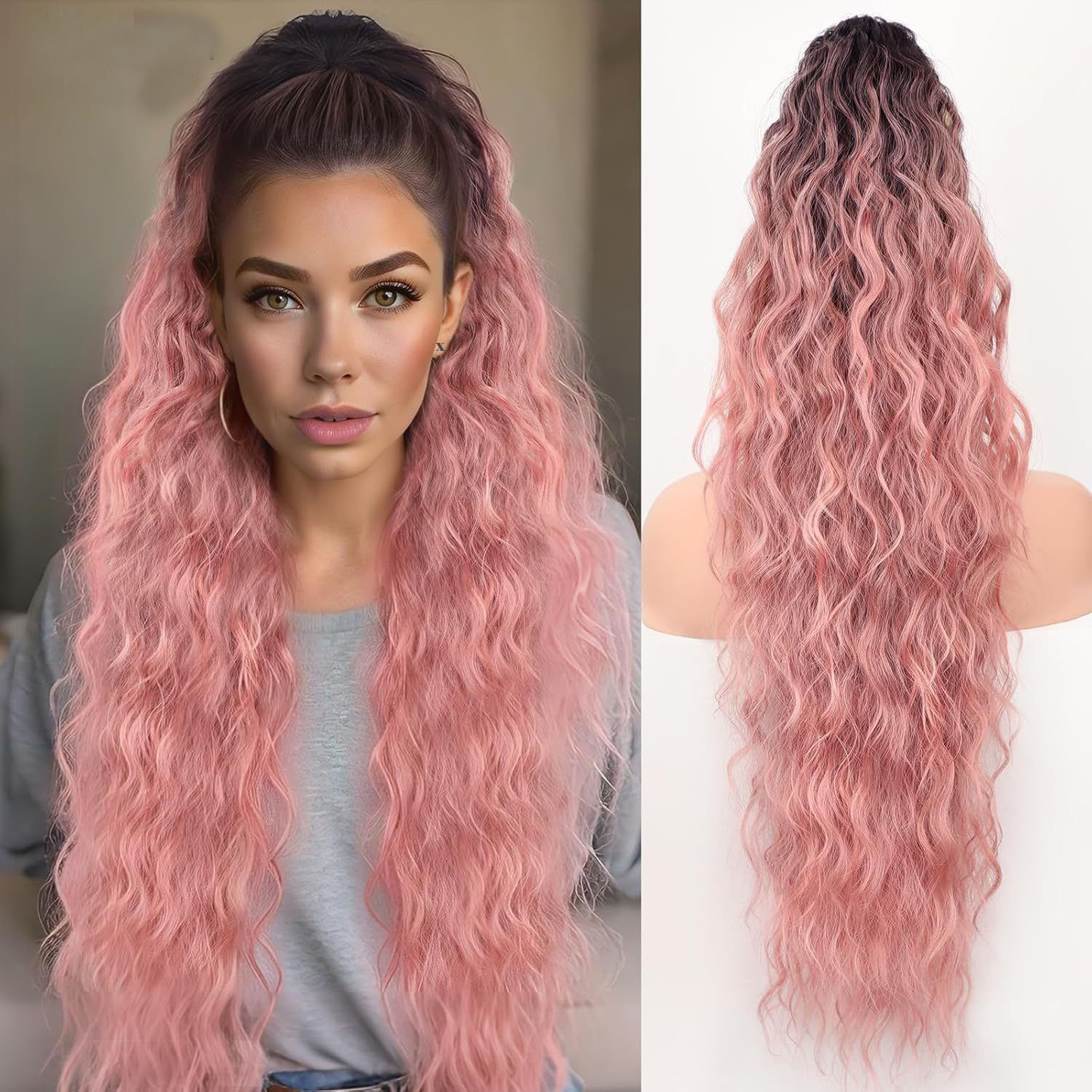 💜 LAST DAY PROMOTION - 50%OFF💜Curly Wavy Frizzy Hair Extension with Ponytail