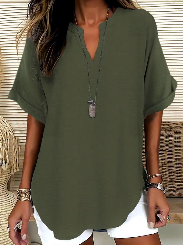 💞50K+ SOLD!🌸Women's Plain Short Sleeve Blouse, Casual Solid Color Top for Daily Wear