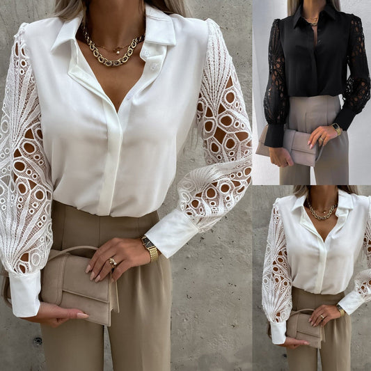 🌷Limited Time 53% OFF💞Women's long sleeve hollow out lace shirt