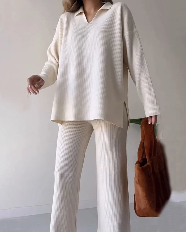 🔥Hot Sale 39% OFF🎁V-Neck Casual Slit Knitted Two-Piece Set