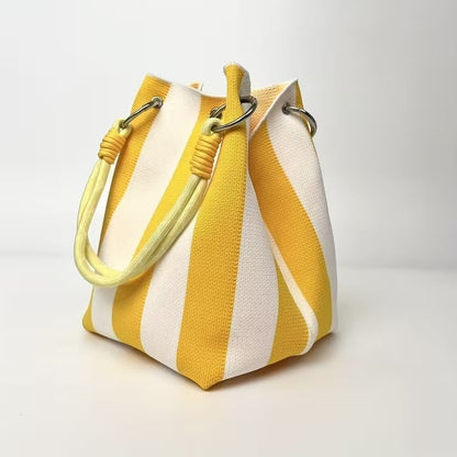🌴 Boho Striped Knit Bucket Handbag for Women – Handmade Summer Beach Shoulder Bag