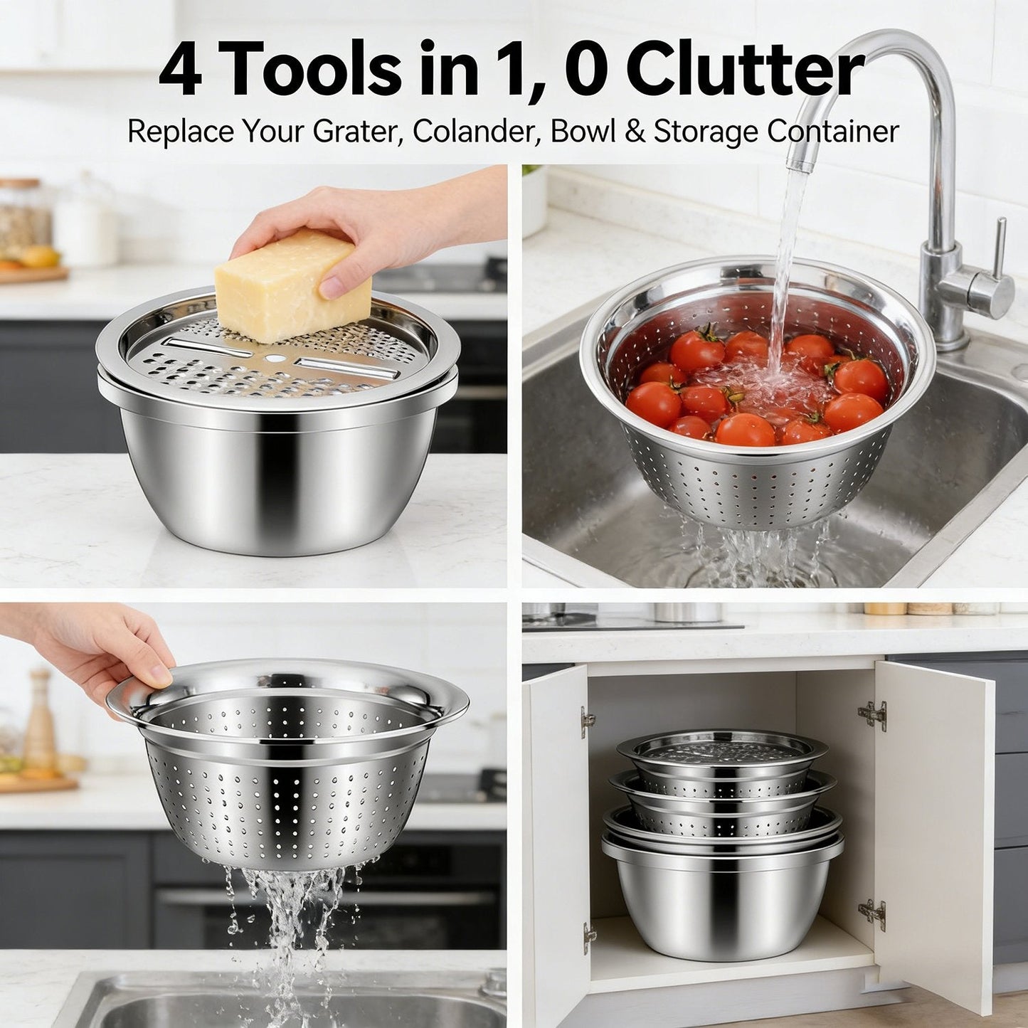 ✨HOT SALE 50% OFF- 🌞🍴German Quality 3-in-1 Stainless Steel Grater Bowl