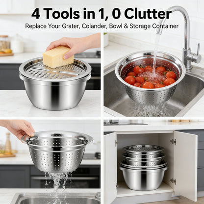 ✨HOT SALE 50% OFF- 🌞🍴German Quality 3-in-1 Stainless Steel Grater Bowl