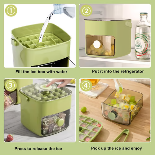 2026 HOT SALE🥳50K+ SOLD! 50% OFF!🥳💞 Ice Cube Maker with Storage – 48 cubes at once, leak‑proof lid. Stackable, saves space. Includes ice scoop & tong. A summer essential.