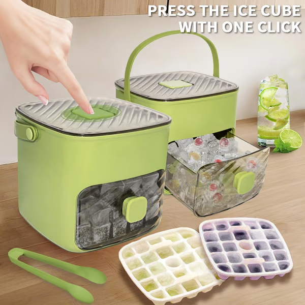 2026 HOT SALE🥳50K+ SOLD! 50% OFF!🥳💞 Ice Cube Maker with Storage – 48 cubes at once, leak‑proof lid. Stackable, saves space. Includes ice scoop & tong. A summer essential.