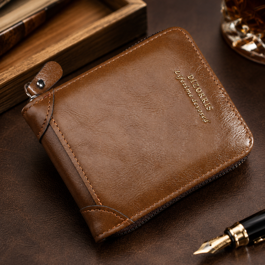 👛Vintage Men's Short Wallet with Full Zipper Closure and Tri-Fold Design