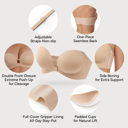 🥳LUCKMEEY Womens Strapless Front Closure Bra Push Up Lift Bra Padded Add Cup💞