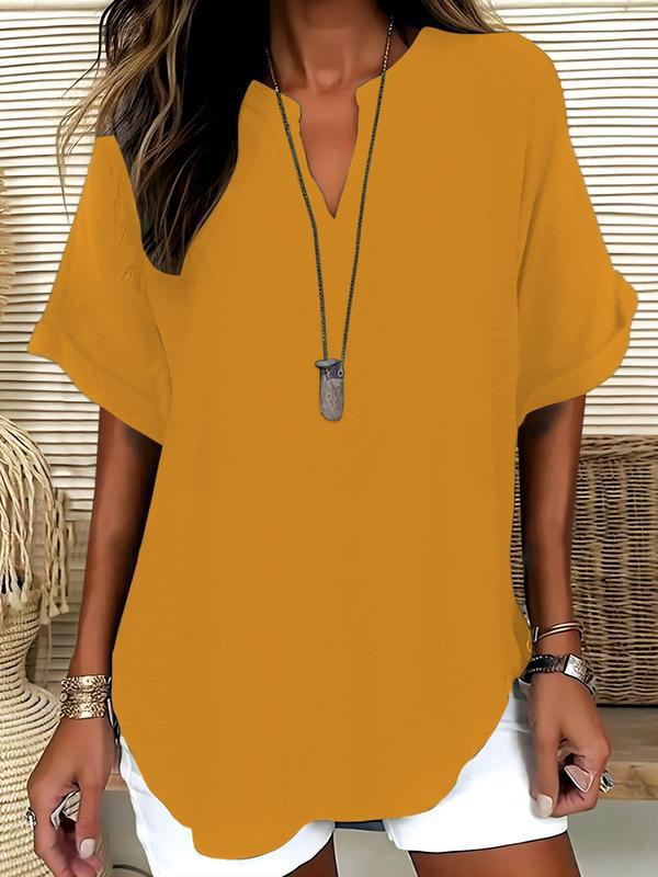 💞50K+ SOLD!🌸Women's Plain Short Sleeve Blouse, Casual Solid Color Top for Daily Wear