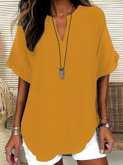 💞50K+ SOLD!🌸Women's Plain Short Sleeve Blouse, Casual Solid Color Top for Daily Wear