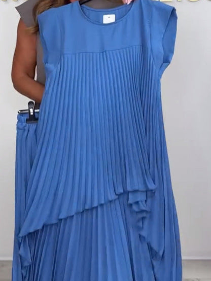 💖ULTIMO GIORNO DI SCONTO DEL 50%💖Completo composto da top midi irregolare a maniche corte plissettato e pantaloni a gamba larga con elastico in vita di Laney✨