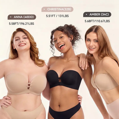 🥳LUCKMEEY Womens Strapless Front Closure Bra Push Up Lift Bra Padded Add Cup💞
