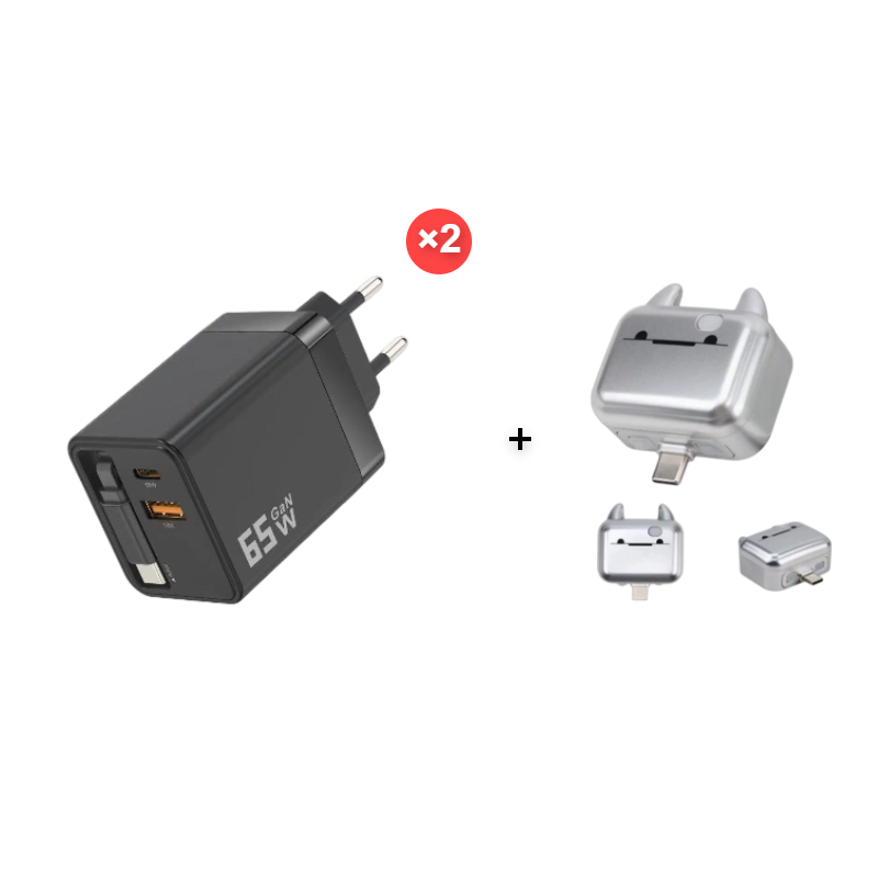 65W Fast Charging Phone Charger Block with Retractable 80cm Type-C Cable