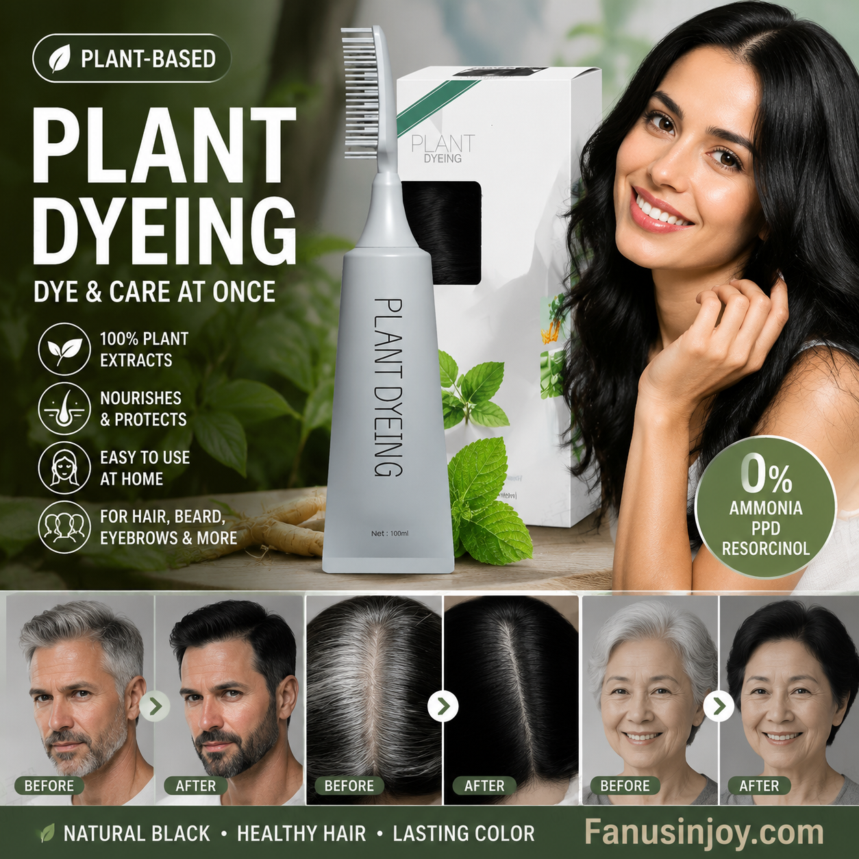 ✨ German Plant-Based Hair Dye for Salon-Perfect Roots – 100% Plant Power, Easy to Use & Covers Gray Hair in 5 Minutes 🌿