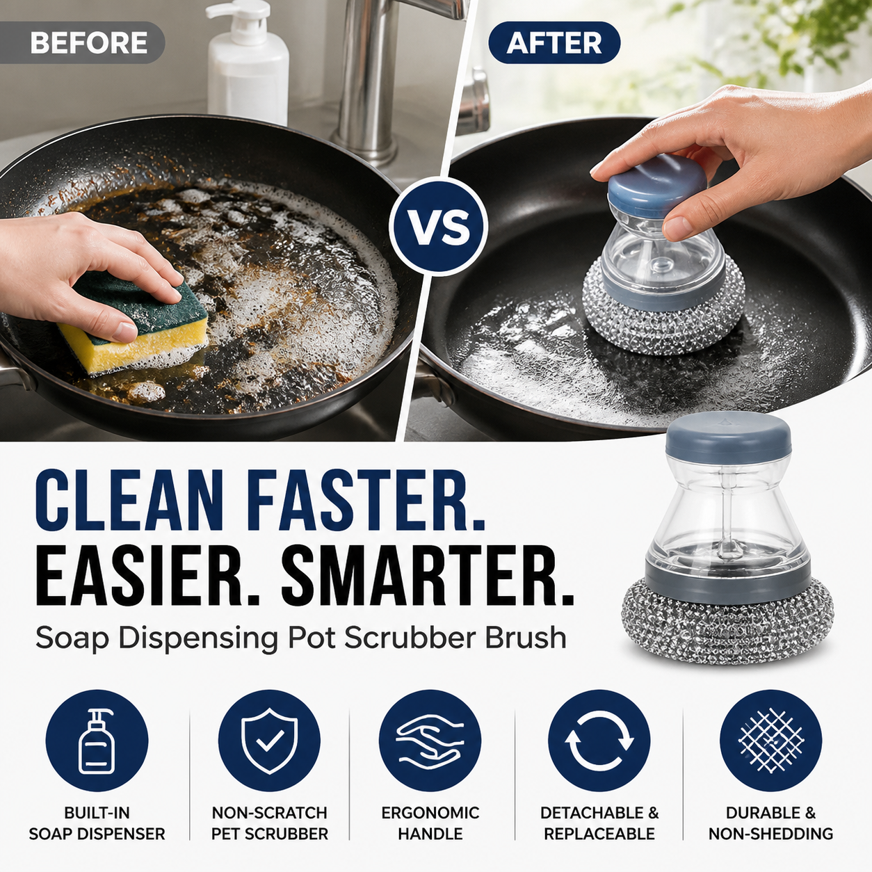 🥳HOT SALE🥳💞10K+ SOLD! Scrubber Brush ! Built-in soap, non-scratch & ergonomic. Clean pots easily – grab yours! ✅