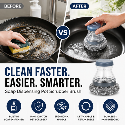 🥳HOT SALE🥳💞10K+ SOLD! Scrubber Brush ! Built-in soap, non-scratch & ergonomic. Clean pots easily – grab yours! ✅