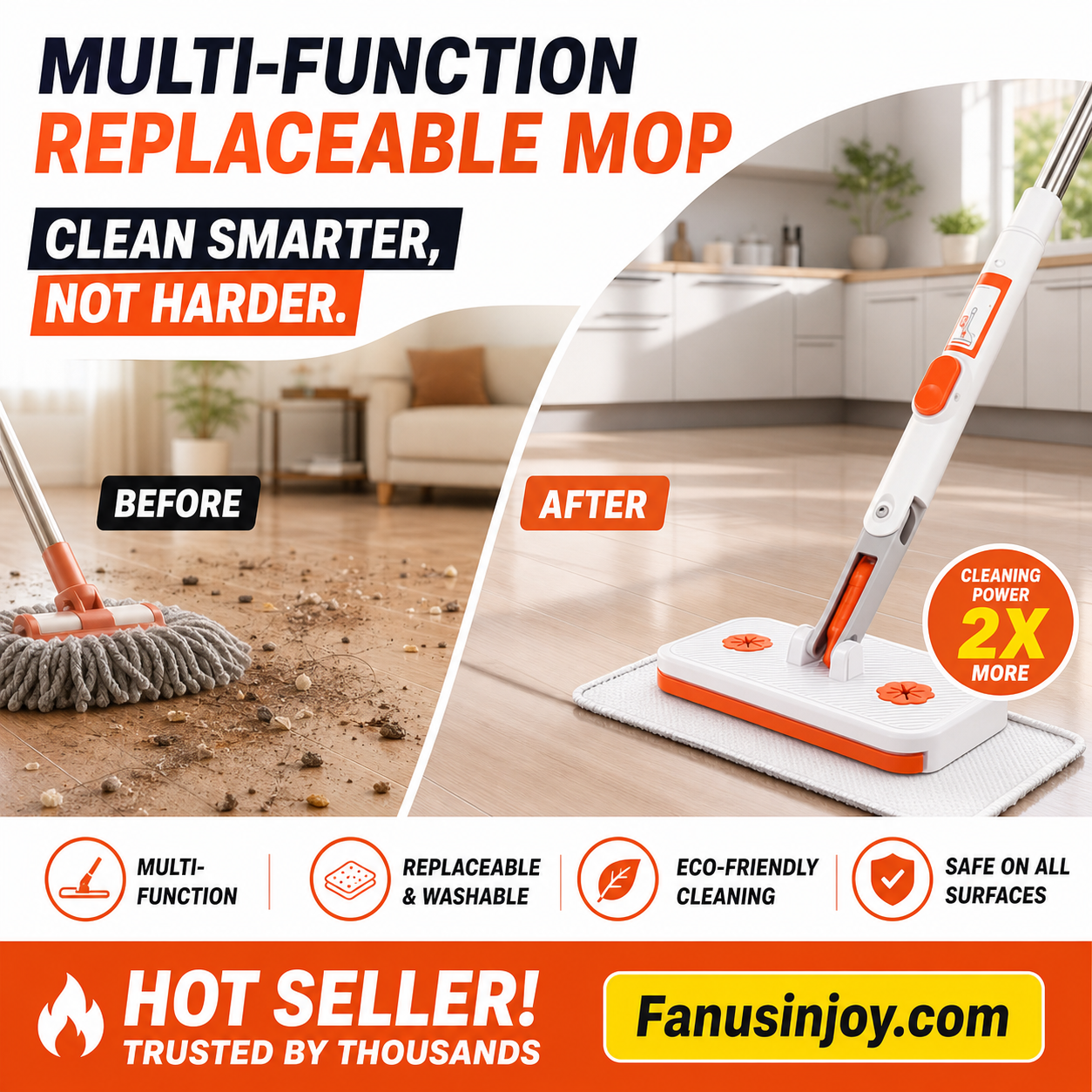 Limited Time 50% OFF！Maximal Cleaning Power！Multi-Functional Hands-Free Clip Flat Mop