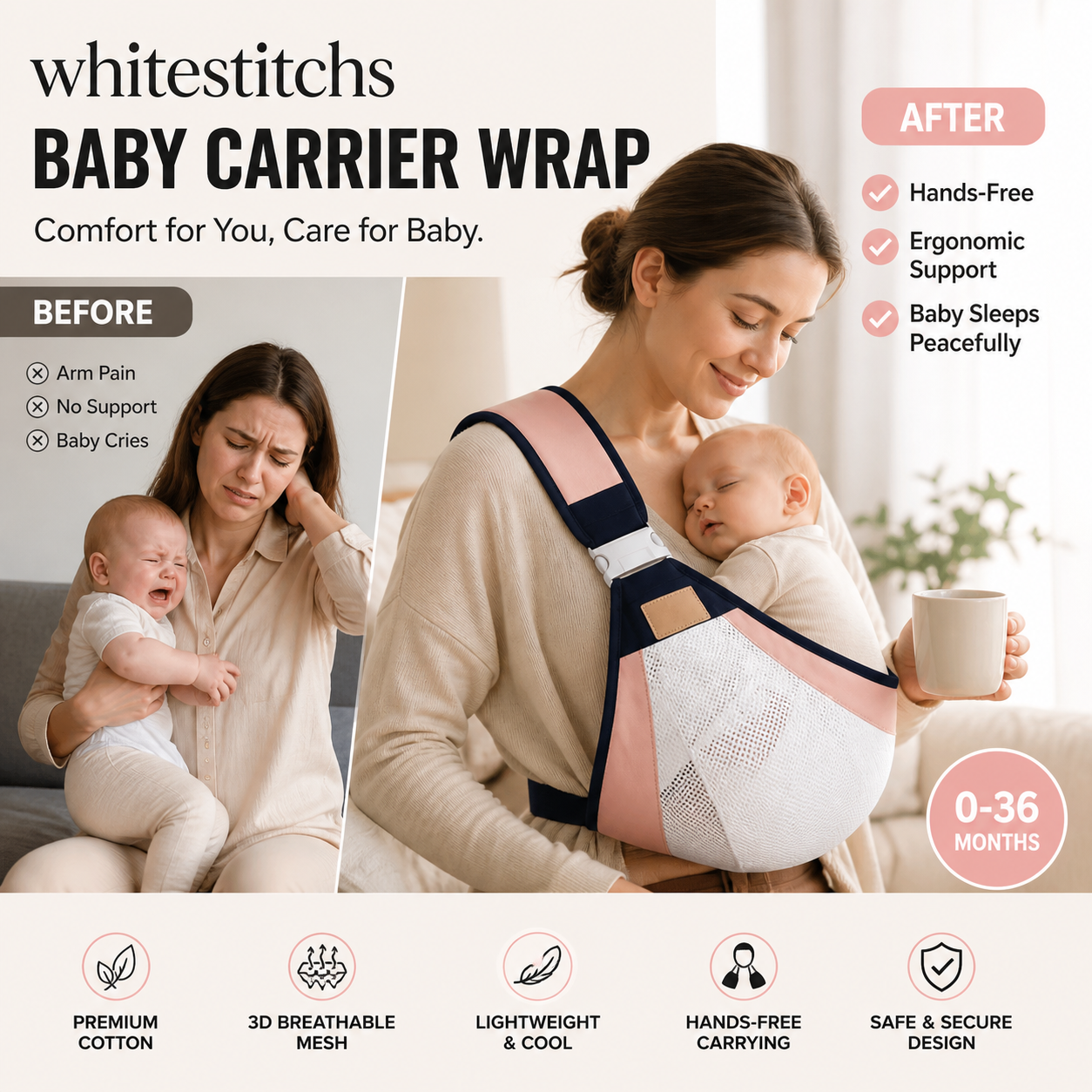 🎁2026 Sale-50% Off👶4-in-1 Breathable Baby Carrier – 0-36 Months, Front/Back/Facing In/Out – Hands-Free Comfort for Parent & Baby! ✨