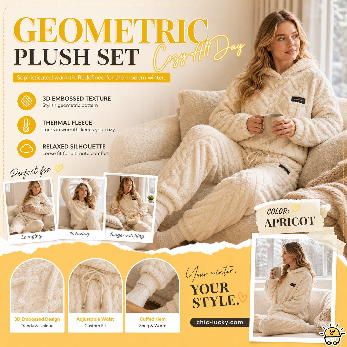 💖Black Friday Mega Deal – 50% off!💖Embossed Geometric Plush Set – Timeless Comfort & Effortless Style For Every Occasion