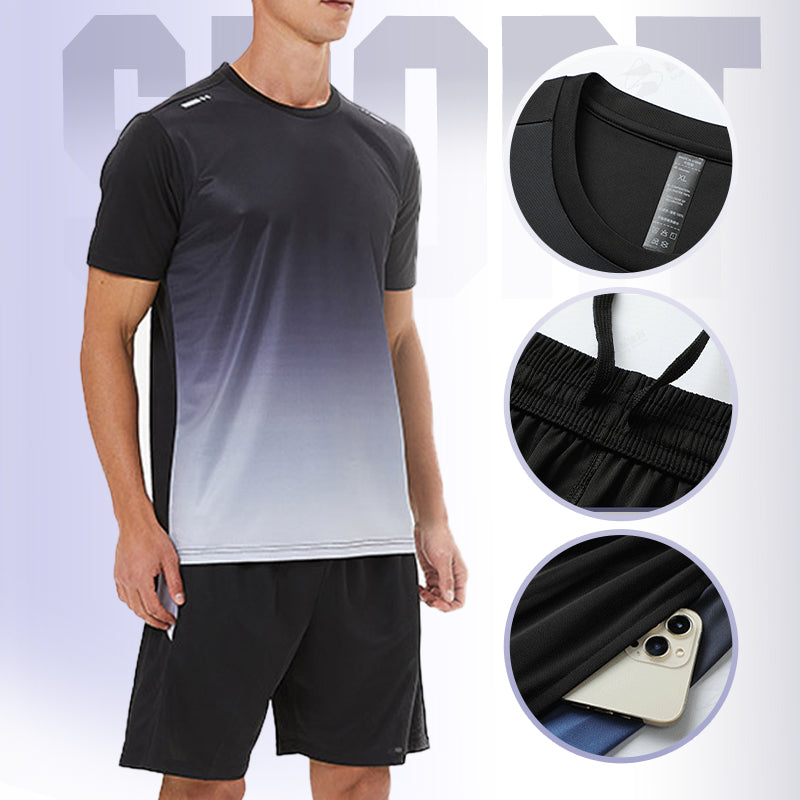 ☀️💦Tuta sportiva da uomo con t-shirt e pantaloncini traspiranti, ad asciugatura rapida e vestibilità ampia