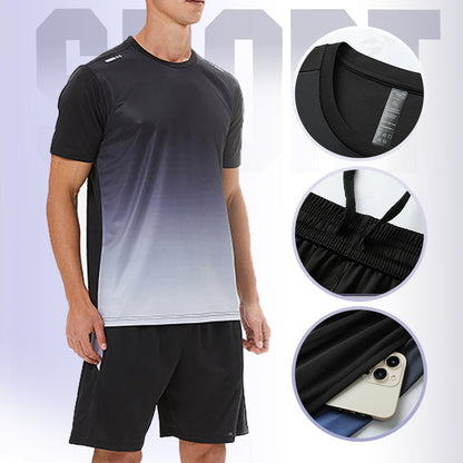 ☀️💦Tuta sportiva da uomo con t-shirt e pantaloncini traspiranti, ad asciugatura rapida e vestibilità ampia