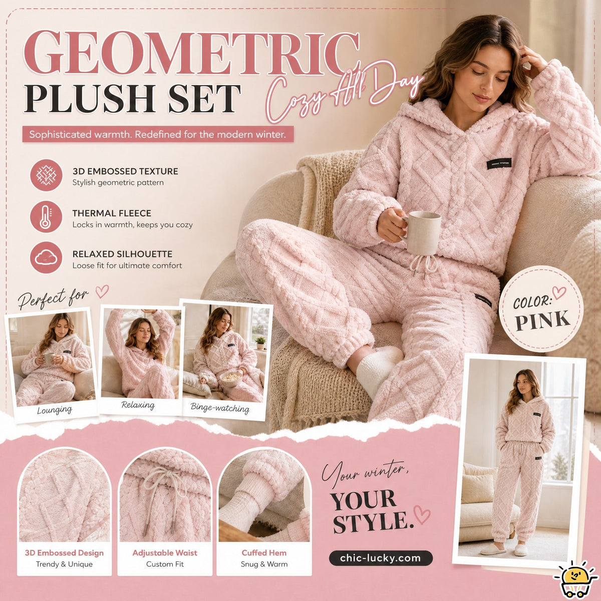 💖Black Friday Mega Deal – 50% off!💖Embossed Geometric Plush Set – Timeless Comfort & Effortless Style For Every Occasion