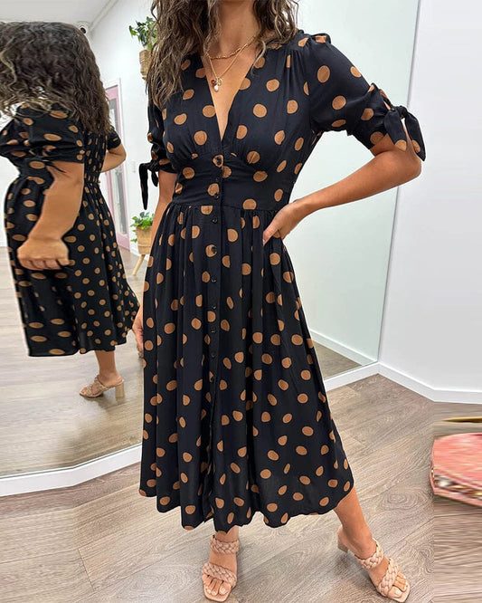 🌷Limited Time 53% OFF💞💃Deep V-neck polka-dot dress