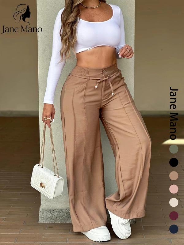 ✨ Easy Everyday Comfort | Women's High-Waisted Straight-Leg Pants with Elastic Back
