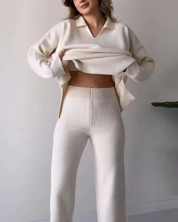 🔥Hot Sale 39% OFF🎁V-Neck Casual Slit Knitted Two-Piece Set