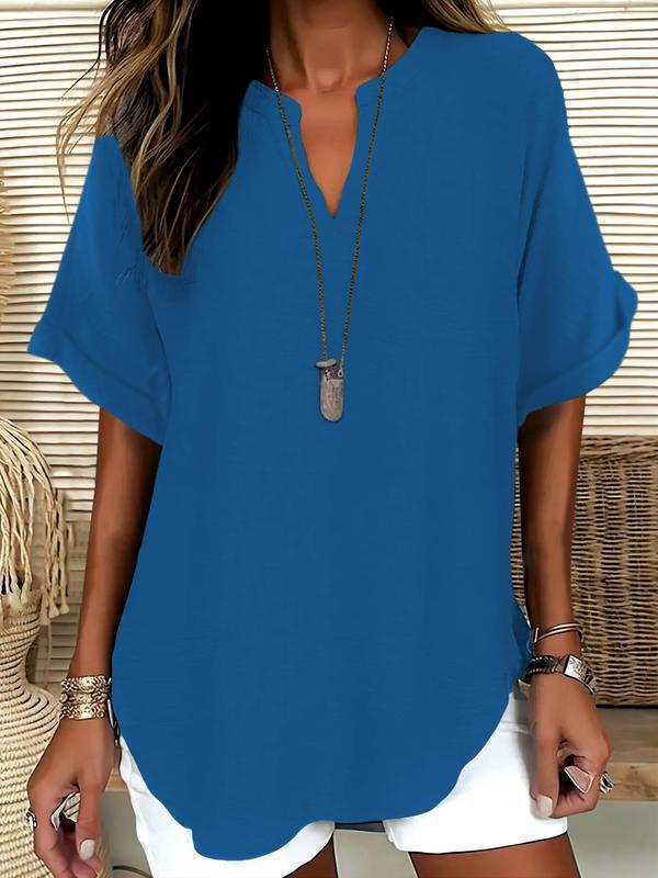 💞50K+ SOLD!🌸Women's Plain Short Sleeve Blouse, Casual Solid Color Top for Daily Wear