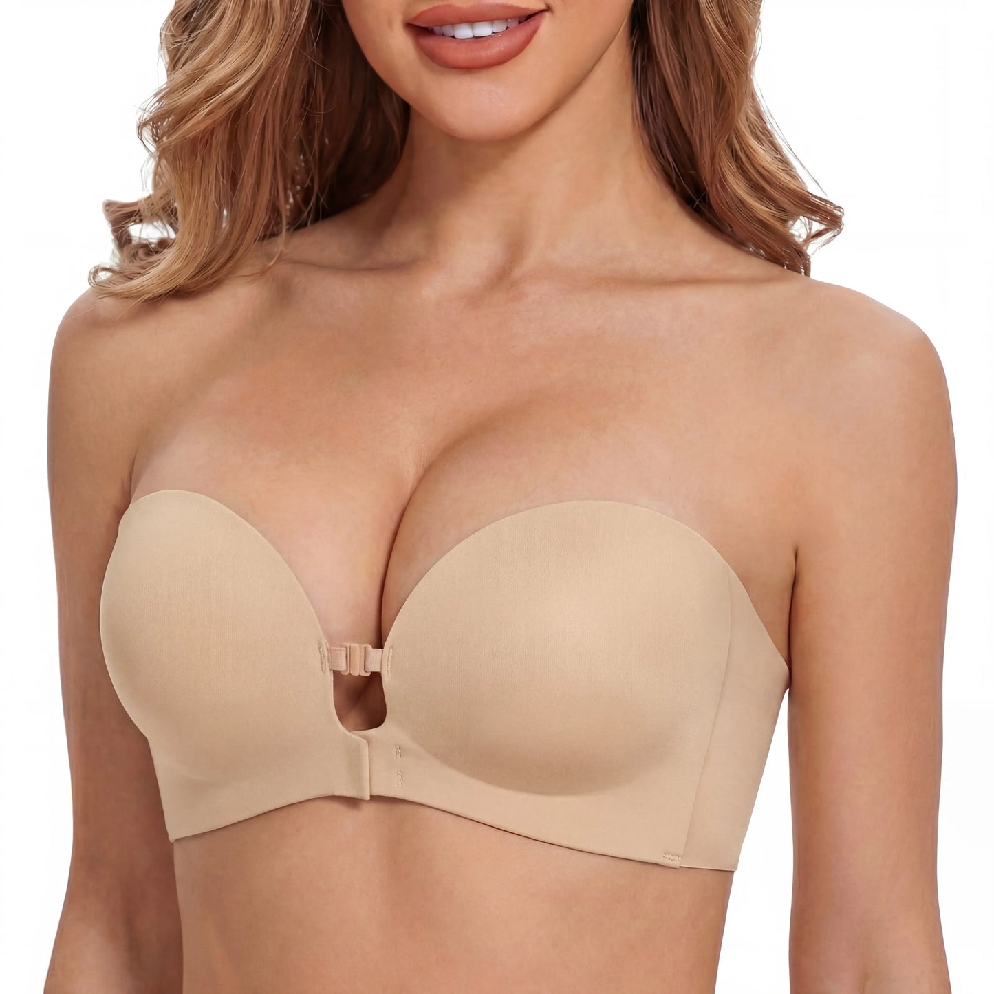 🥳LUCKMEEY Womens Strapless Front Closure Bra Push Up Lift Bra Padded Add Cup💞