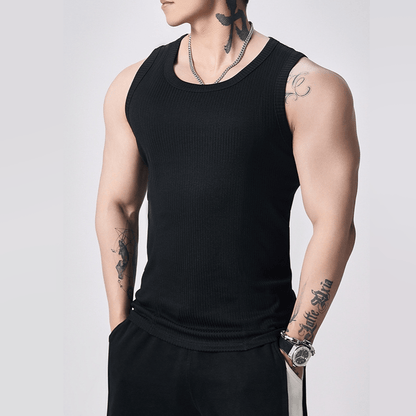💪👕Men's  Wide Strap Ribbed Tank Top
