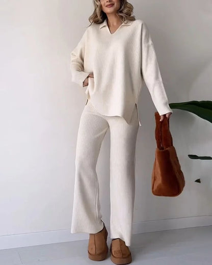 🔥Hot Sale 39% OFF🎁V-Neck Casual Slit Knitted Two-Piece Set