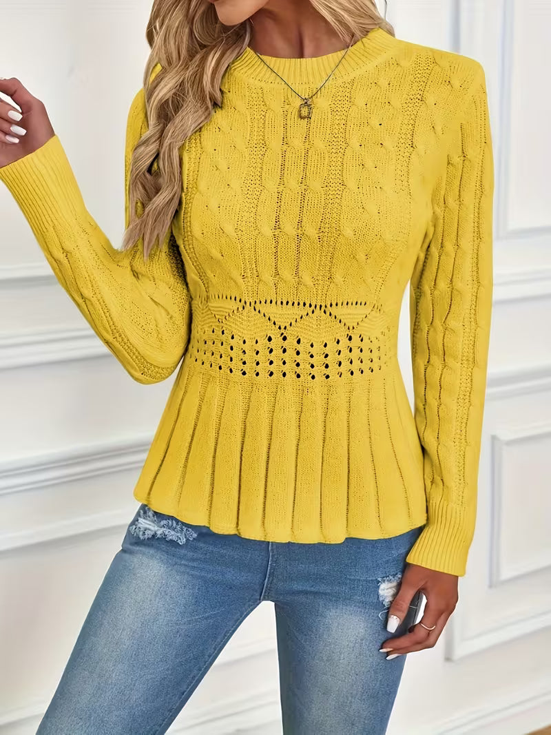 ⏳Limited-time 50% off⏰Women's Chunky-Knitted Crew Neck Peplum Sweater🧶👚
