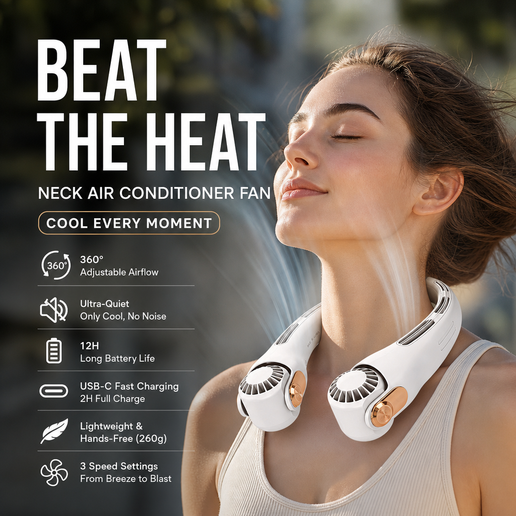 2026 HOT SALE50K+ SOLD! Neck Air Conditioner Fan – Ultra‑quiet, 360° rotating, 3 speeds. Hands‑free cooling, long battery. Summer essential!