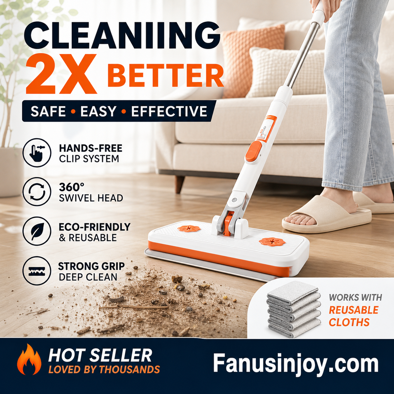 Limited Time 50% OFF！Maximal Cleaning Power！Multi-Functional Hands-Free Clip Flat Mop