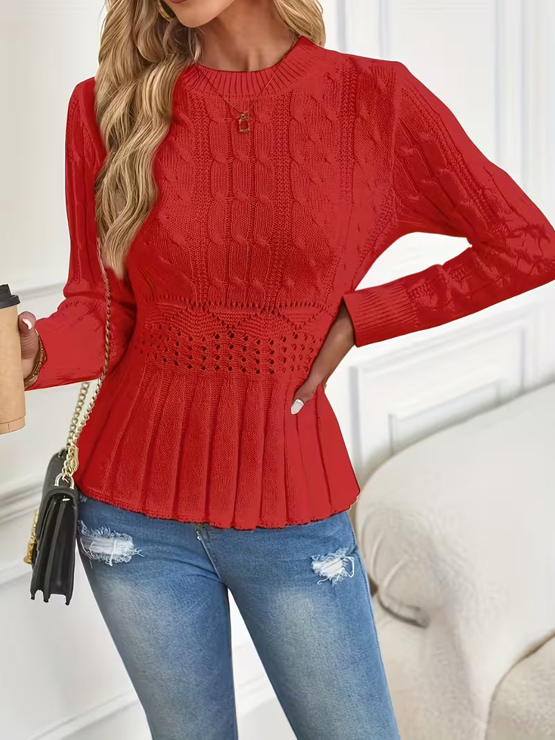 ⏳Limited-time 50% off⏰Women's Chunky-Knitted Crew Neck Peplum Sweater🧶👚