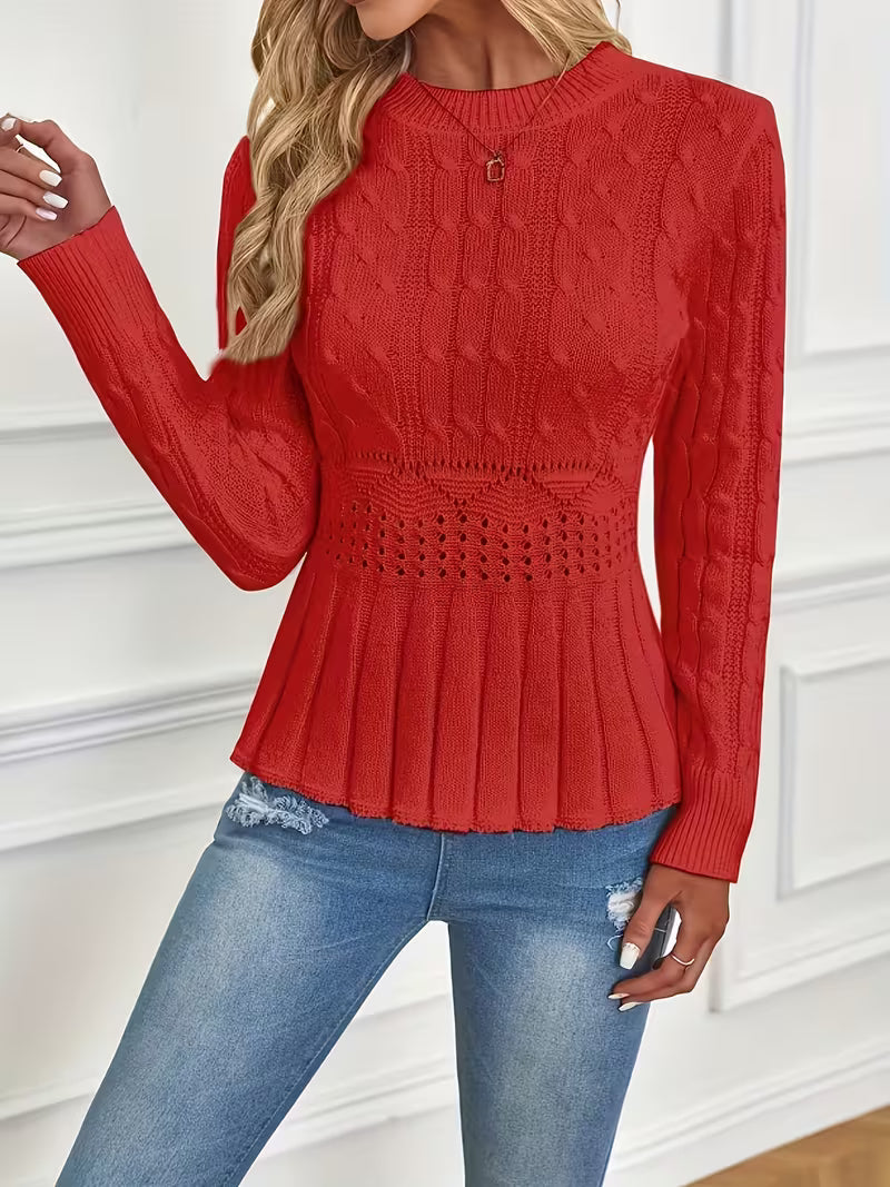 ⏳Limited-time 50% off⏰Women's Chunky-Knitted Crew Neck Peplum Sweater🧶👚