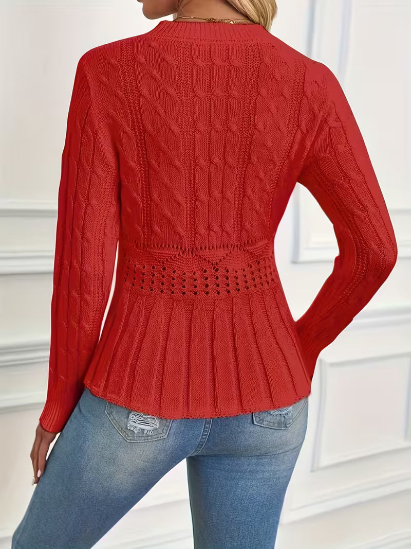 ⏳Limited-time 50% off⏰Women's Chunky-Knitted Crew Neck Peplum Sweater🧶👚