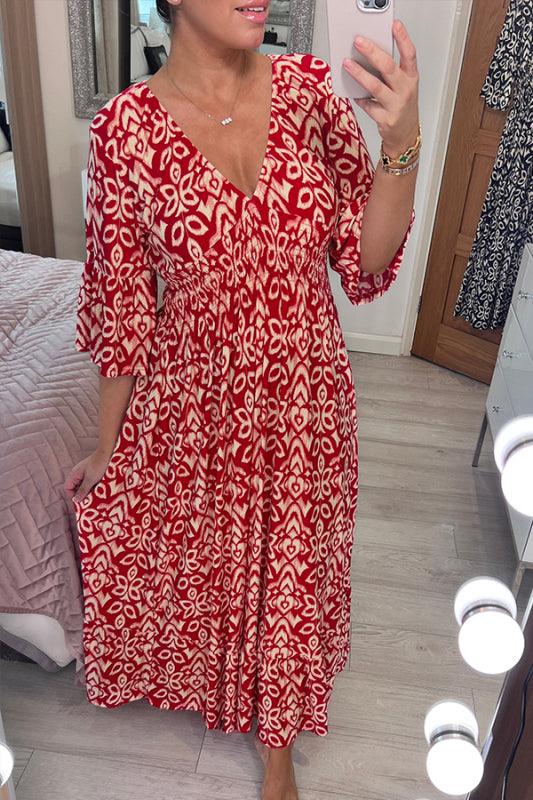 🔥SUMMER SALE 53% OFF 👗New Floral Print V Neck-Long Dress