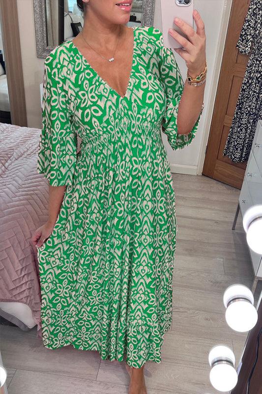 🔥SUMMER SALE 53% OFF 👗New Floral Print V Neck-Long Dress