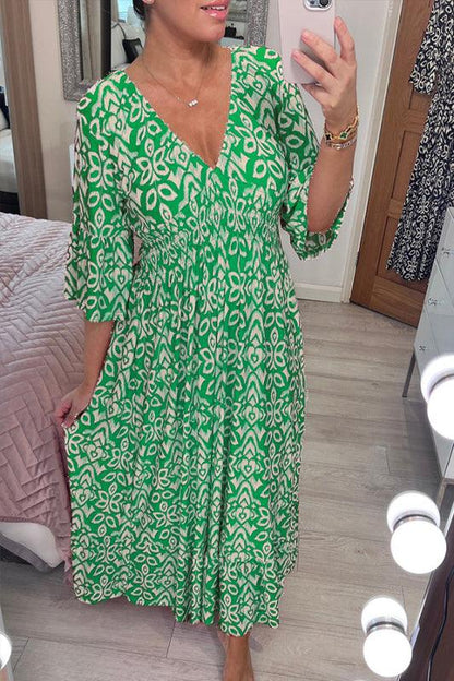 🔥SUMMER SALE 53% OFF 👗New Floral Print V Neck-Long Dress