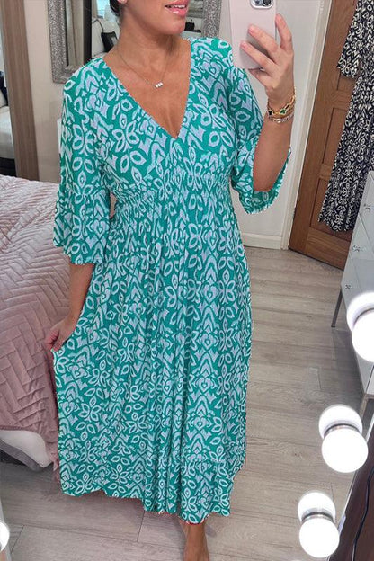 🔥SUMMER SALE 53% OFF 👗New Floral Print V Neck-Long Dress