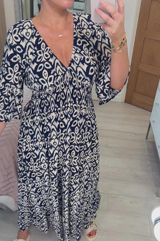 🔥SUMMER SALE 53% OFF 👗New Floral Print V Neck-Long Dress