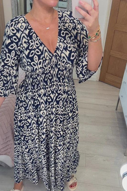 🔥SUMMER SALE 53% OFF 👗New Floral Print V Neck-Long Dress