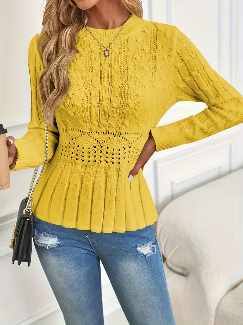 ⏳Limited-time 50% off⏰Women's Chunky-Knitted Crew Neck Peplum Sweater🧶👚