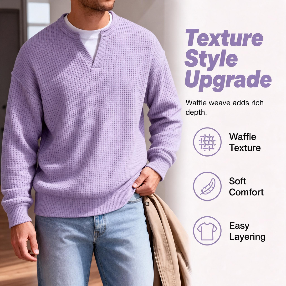 💖Black Friday Mega Deal – 50% off!💖Men's Layered-Look Waffle T-Shirt | Comfortable everyday style with elegant texture 👚