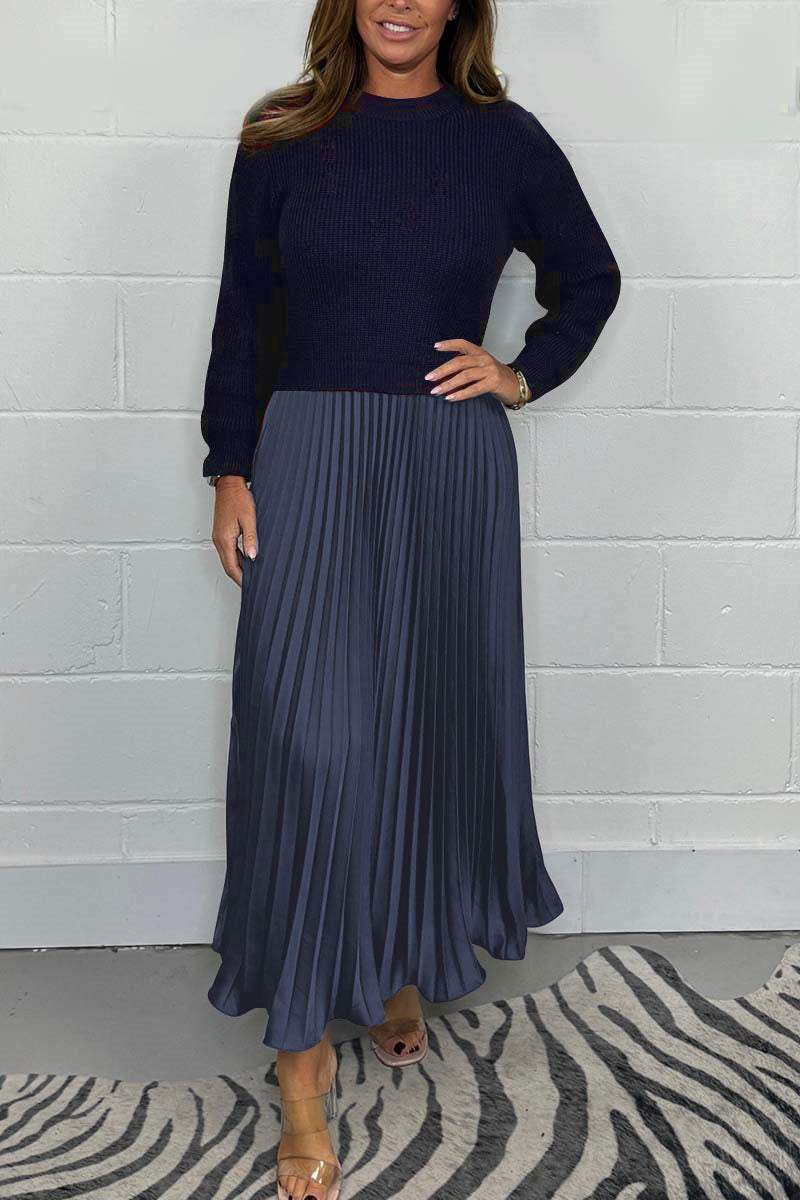 💝Women’s Stylish and Elegant Round-neck Pleated Dress