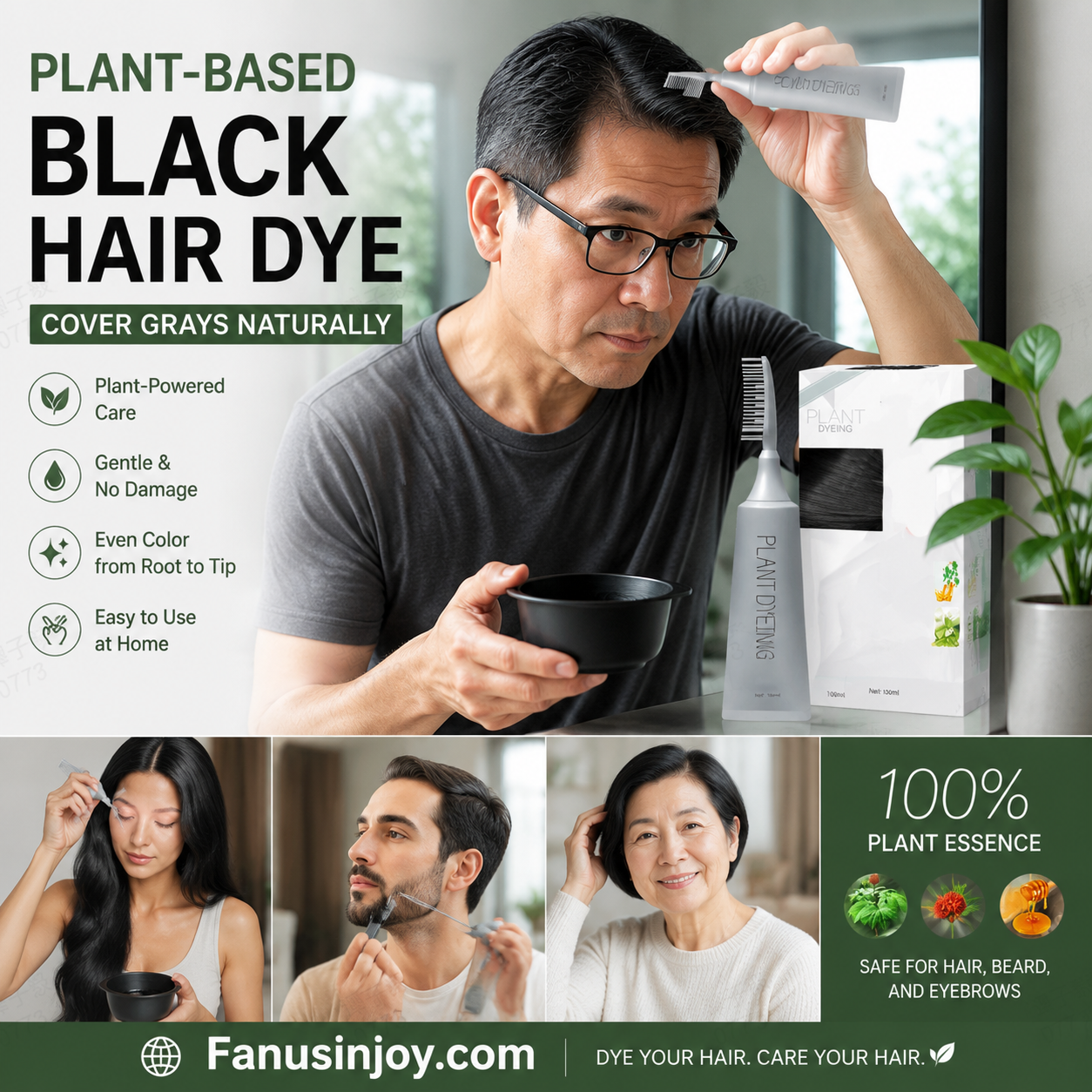 ✨ German Plant-Based Hair Dye for Salon-Perfect Roots – 100% Plant Power, Easy to Use & Covers Gray Hair in 5 Minutes 🌿